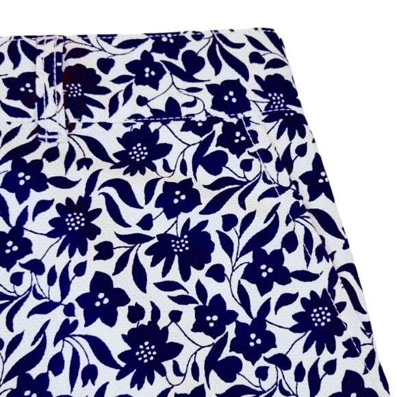 Chaps Blue Textured Floral Print 100% Cotton Mini Skirt Size 14 - Picture 2 of 5